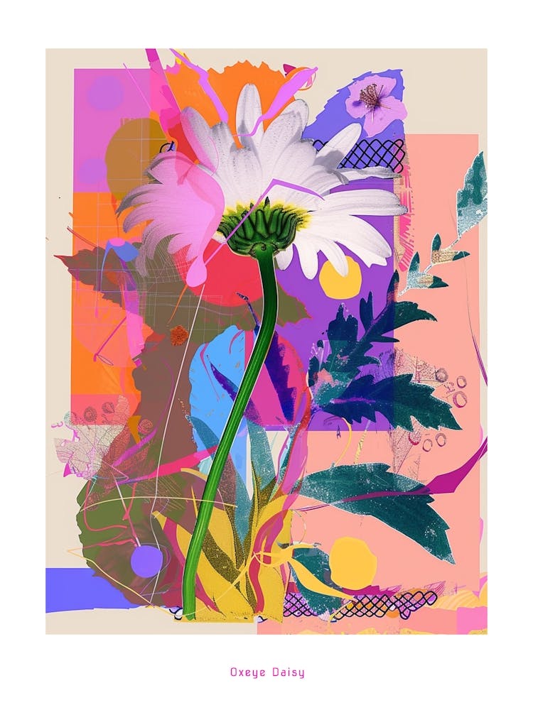 Oxeye Daisy 1 Neon Flower Collage Poster