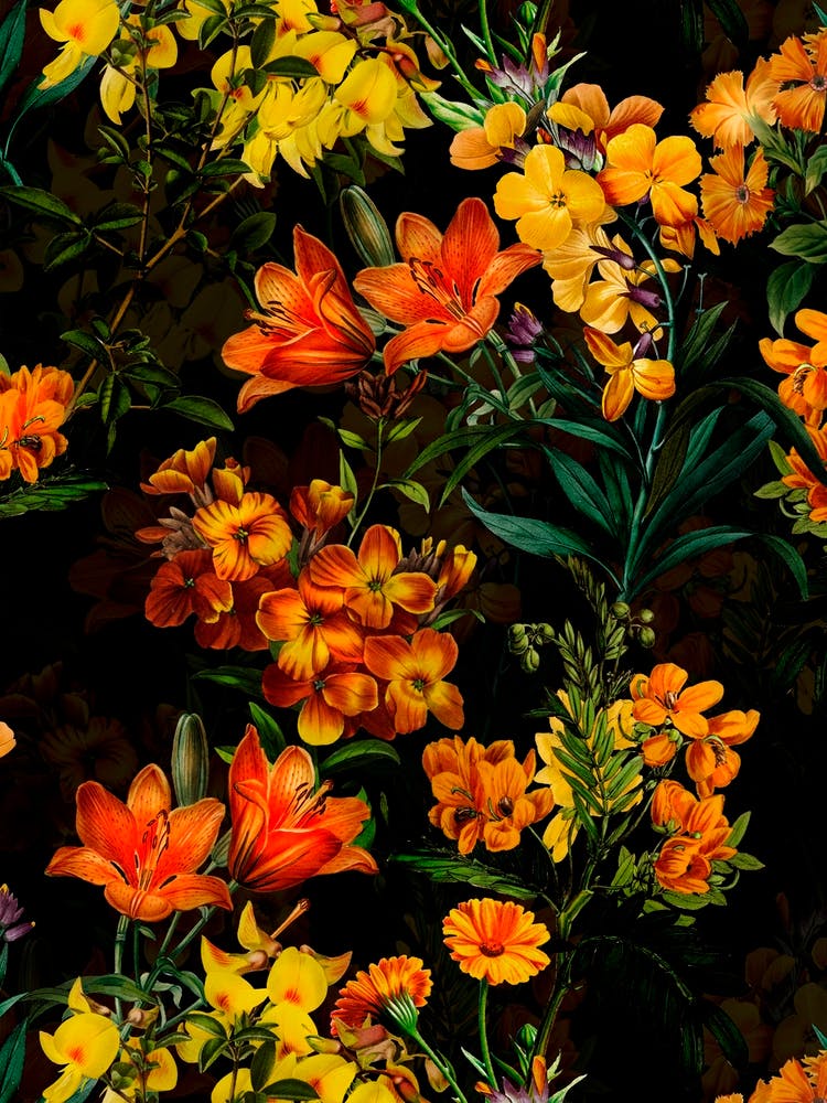 Yellow Spring Flowers Night Garden