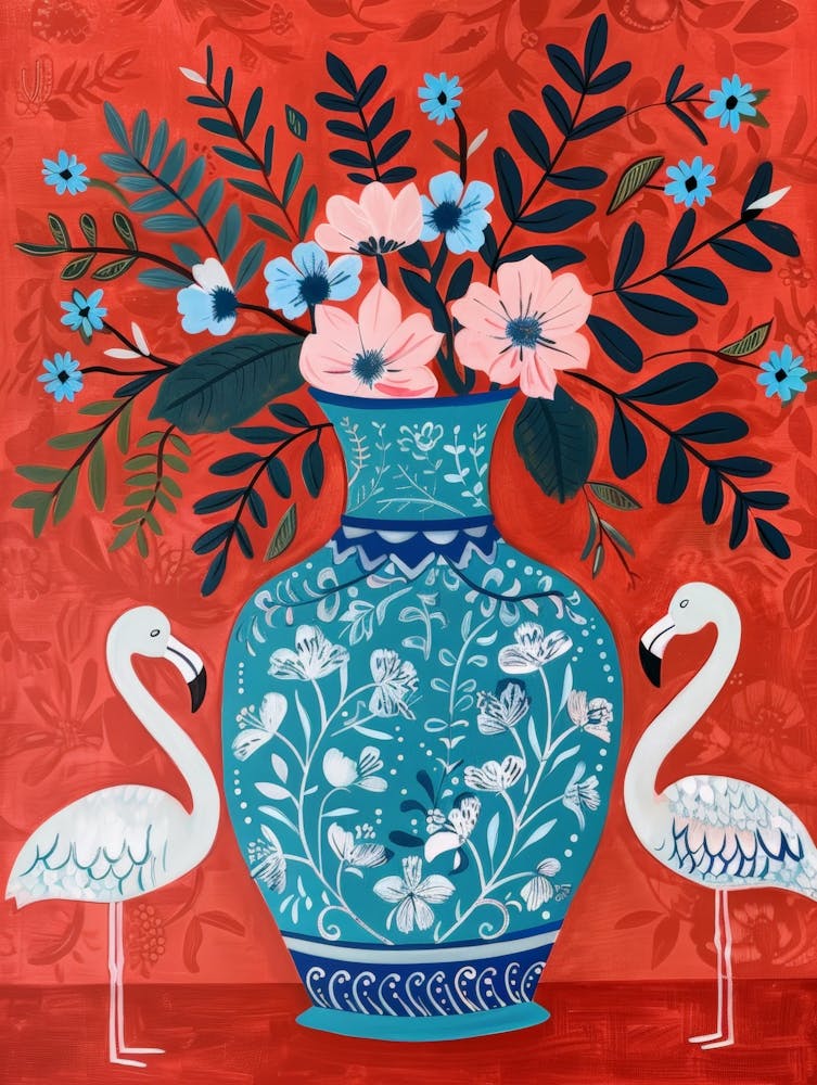 Flamingos In Vase 1