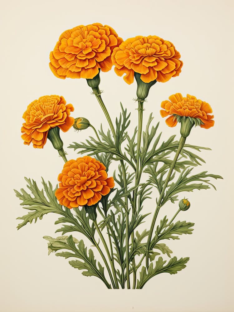 Marigolds Flower Vintage Botanical 2