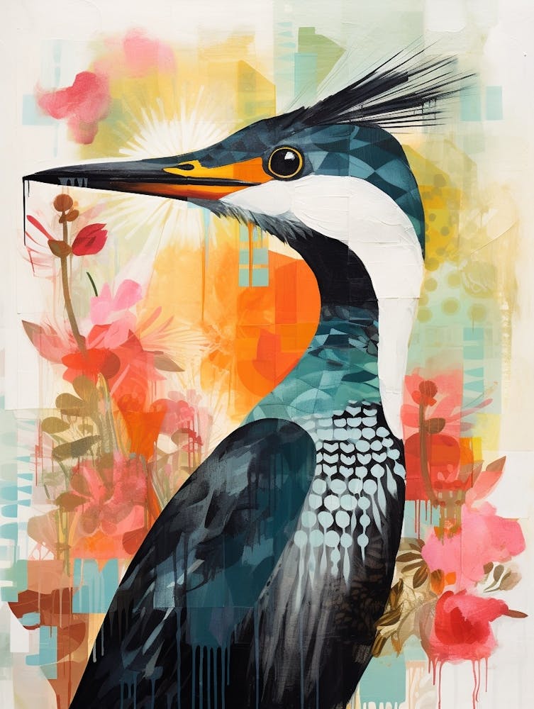 Bird Painting Collage Cormorant 4
