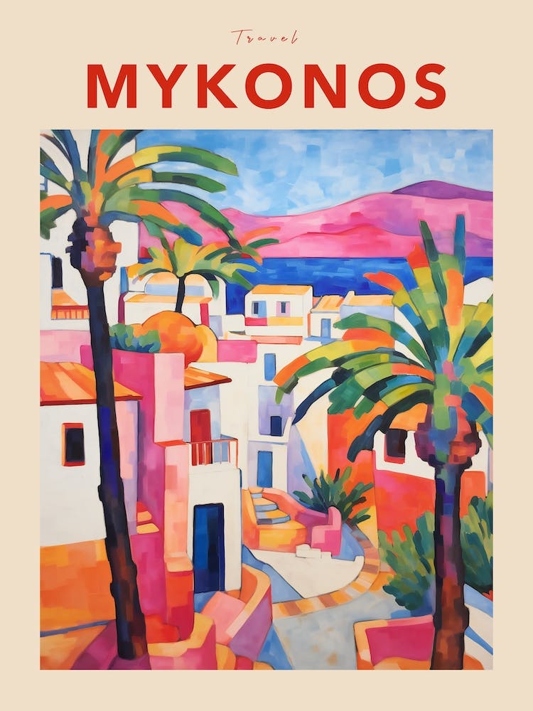 Mykonos Greece 4 Fauvist Travel Poster
