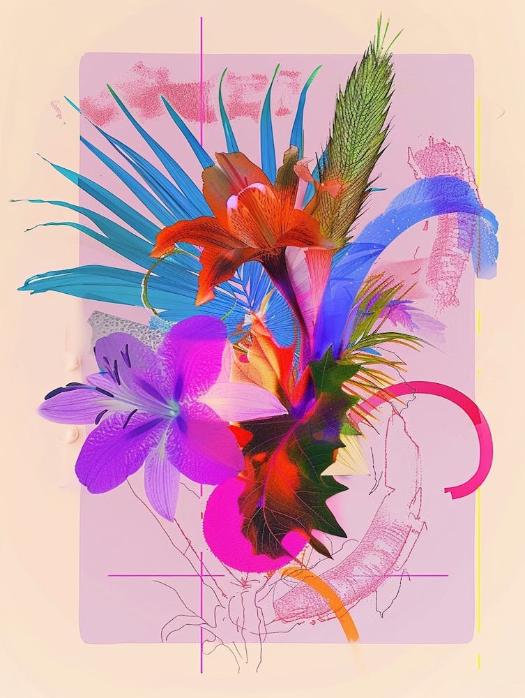 Fountain Grass 2 Neon Flower Collage