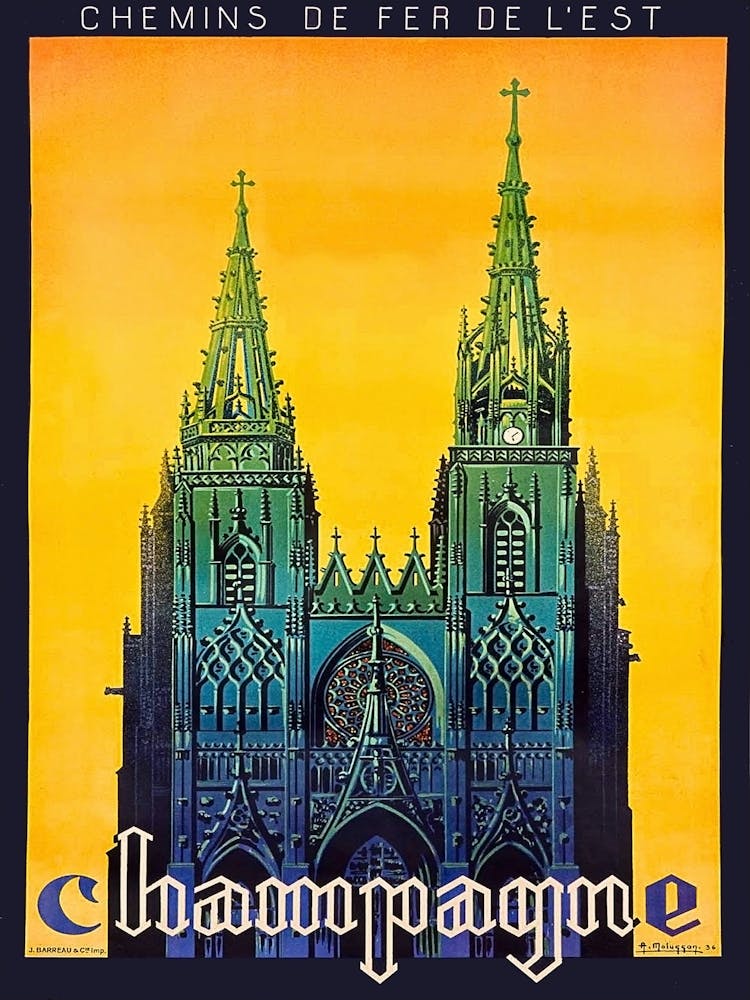 Champagne Cathedral, Vintage Travel Poster