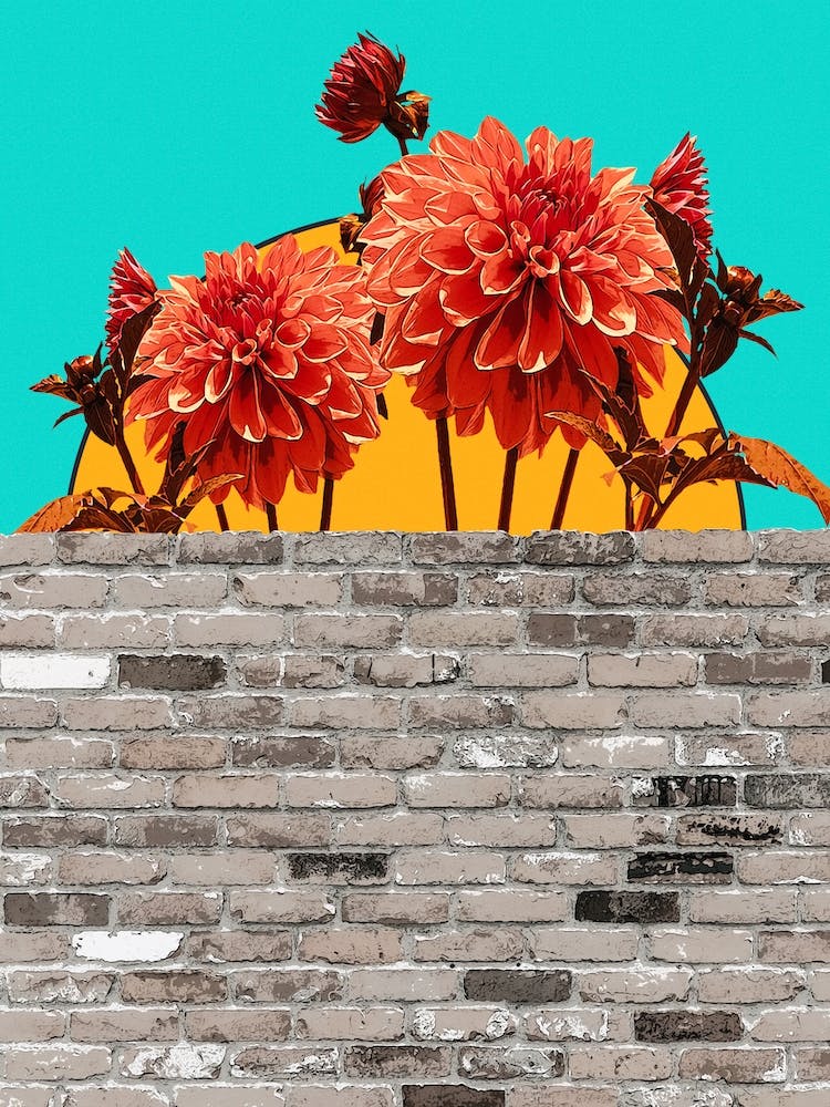 Flowers Brick Wall Block Colour