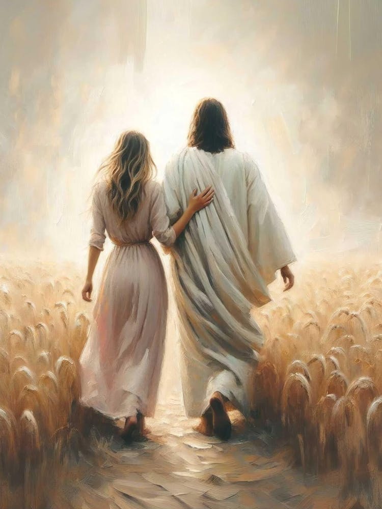 Follow Him, Christian Painting, Jesus And Woman, Picture Of Jesus With Girl, Lds Art, Bible Painting, Christian Art For Women, Jesus Prints
