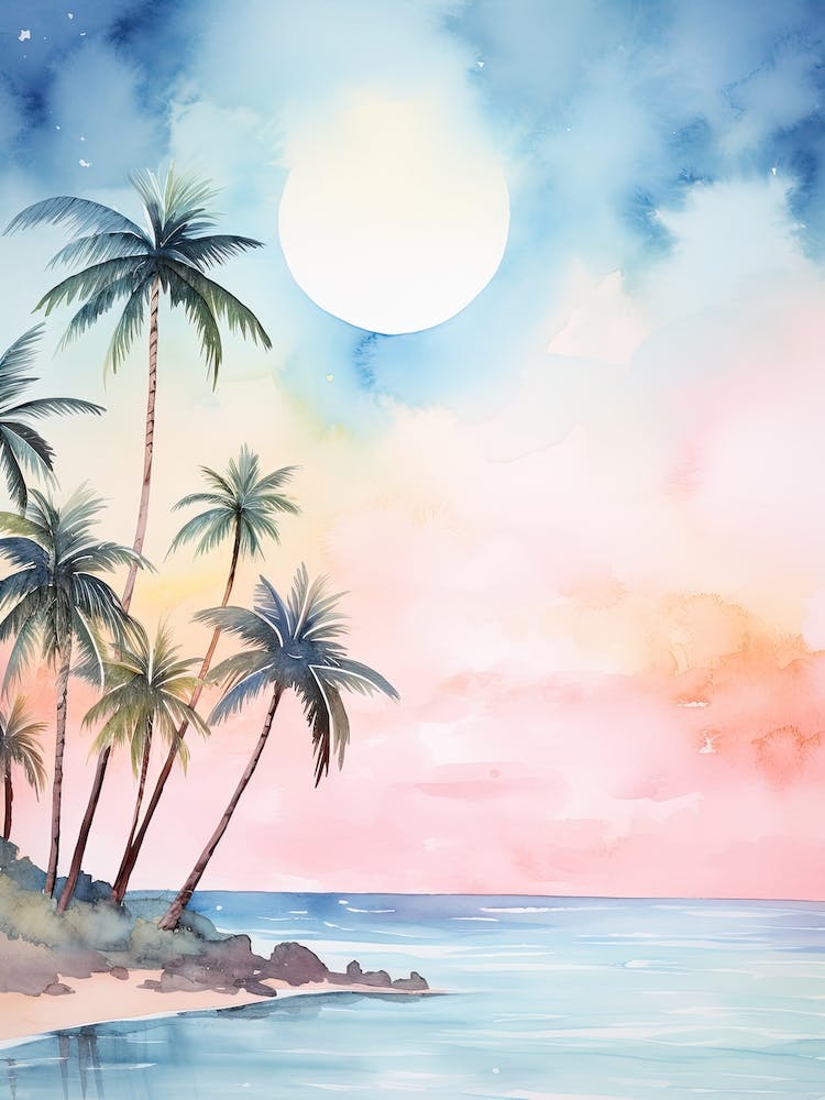 Watercolour Of Ka Anapali Beach   Maui Hawaii Usa 1