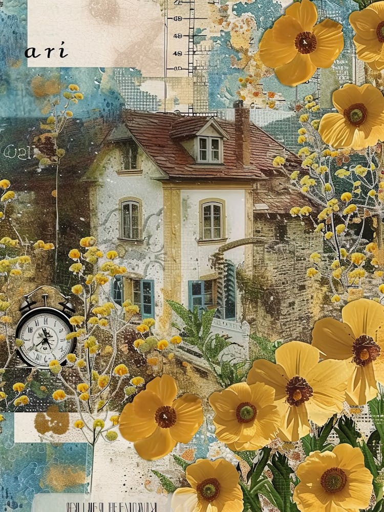 Ockerfarbene Blumen Sammelalbum-Collage Hütte 2