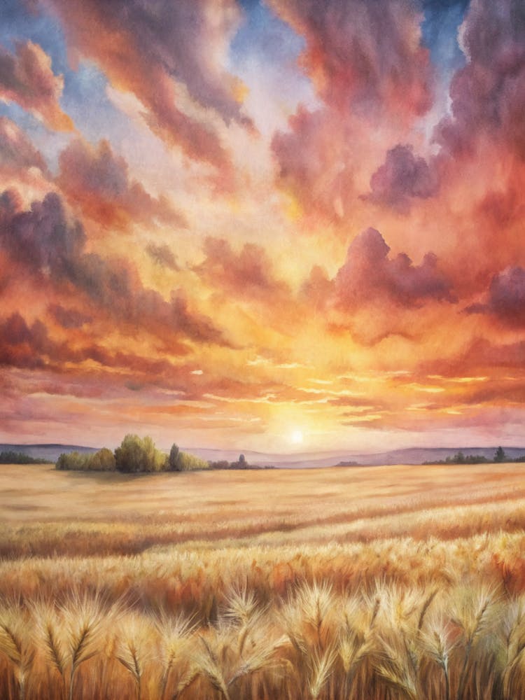 Sunset Over A Wheat Field