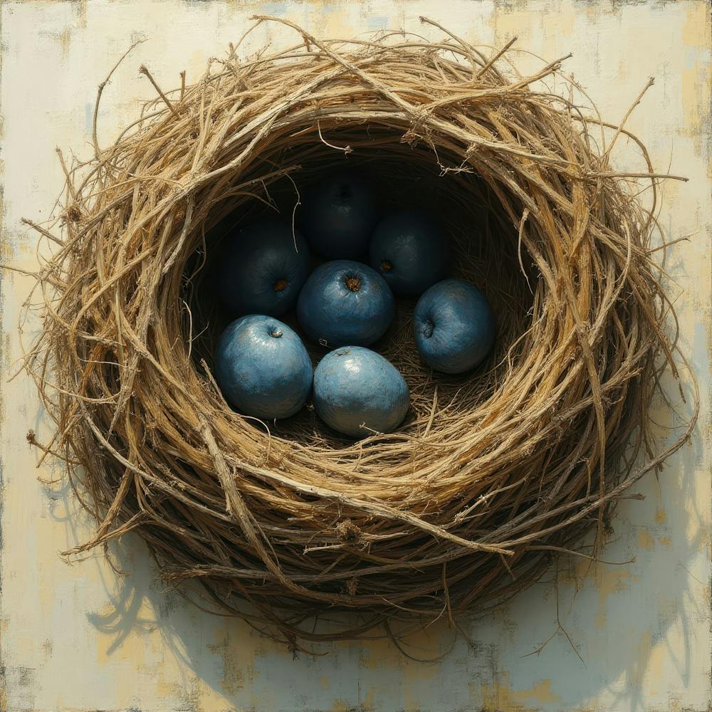 Blue Birds In A Nest