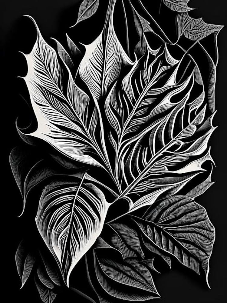 Pecan Leaf Linolschnitt 1