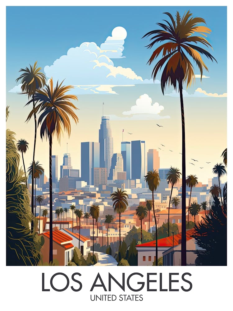 Los Angeles Travel Print California United Sunset Gift
