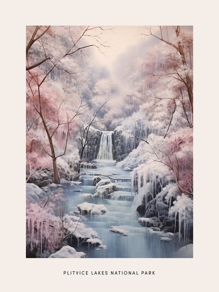 Verträumtes Winter-Nationalpark-Poster Plitvicer Seen Nationalpark Kroatien 3
