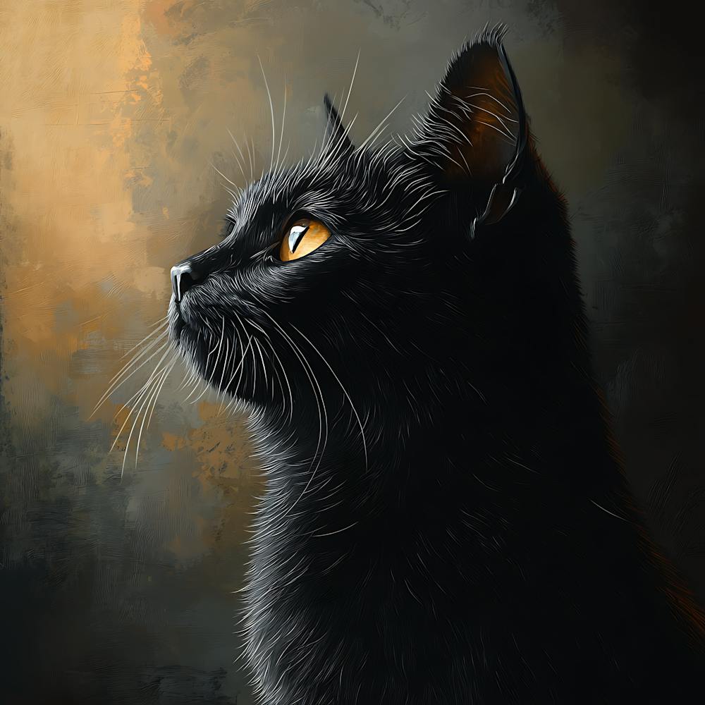 Black Cat Serene Oil Painting