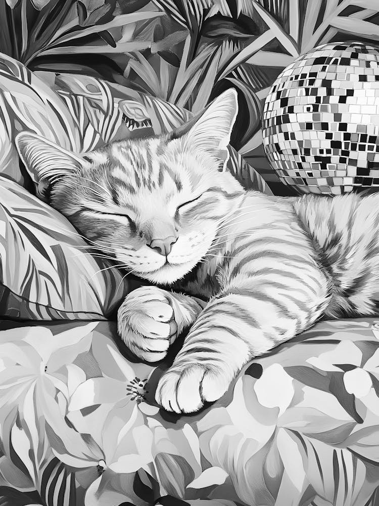 Katze mit Discokugel