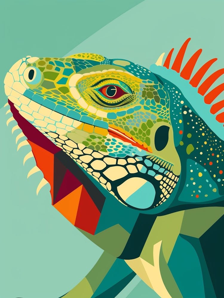 Turquoise Jamaican Iguana Abstract Modern Illustration 2