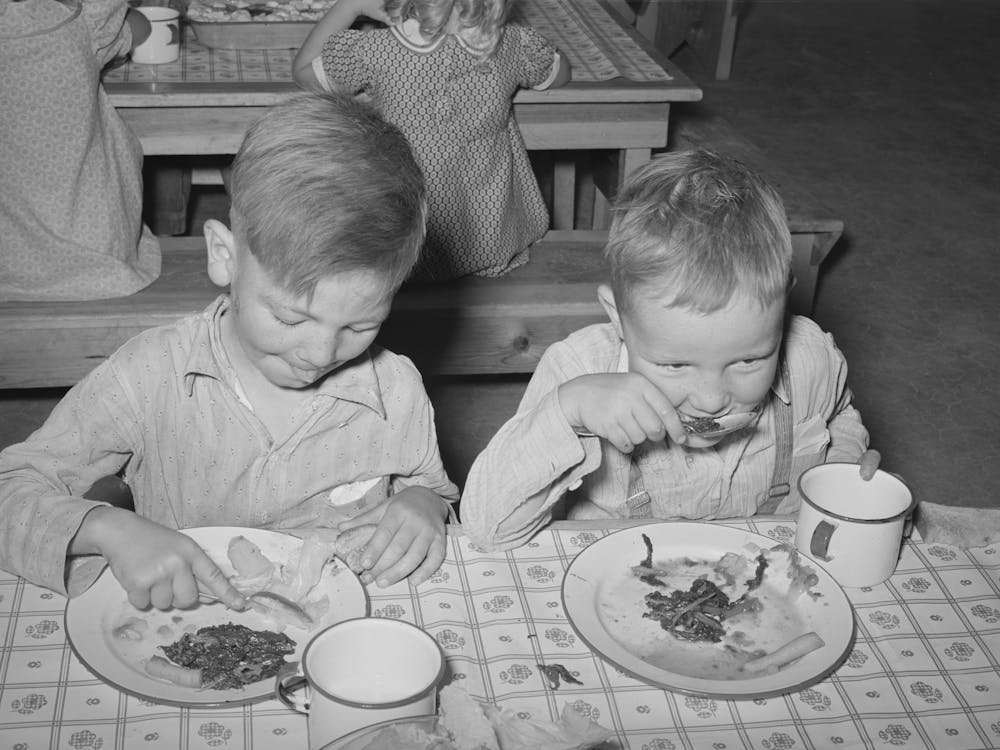 Boys Eating Their Lunch At The Wpa (Work Projects Administration) Nursery School At Casa Grande Valley Farms