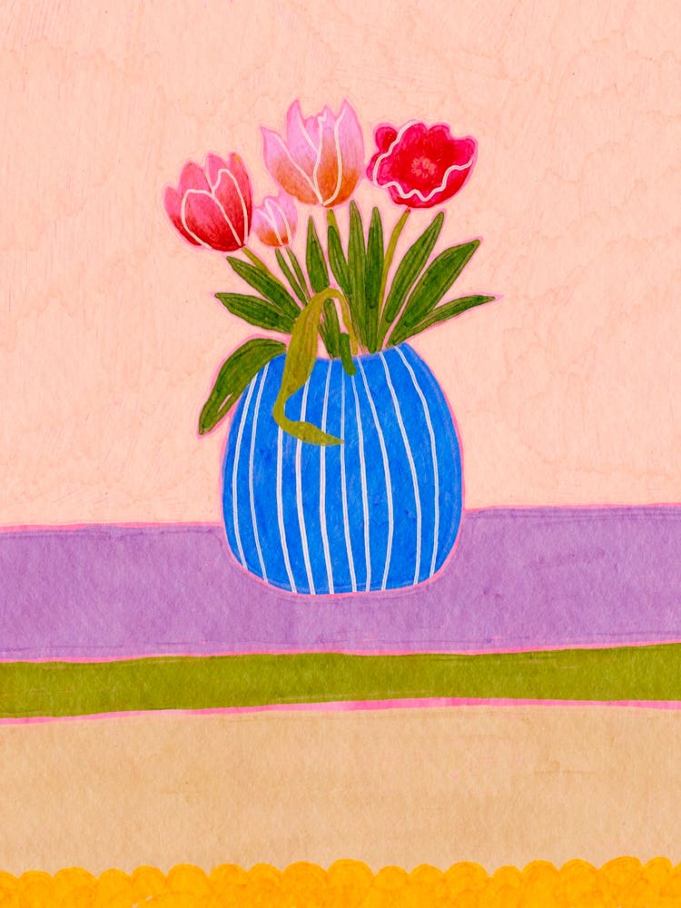 Tulips In A Blue Vase
