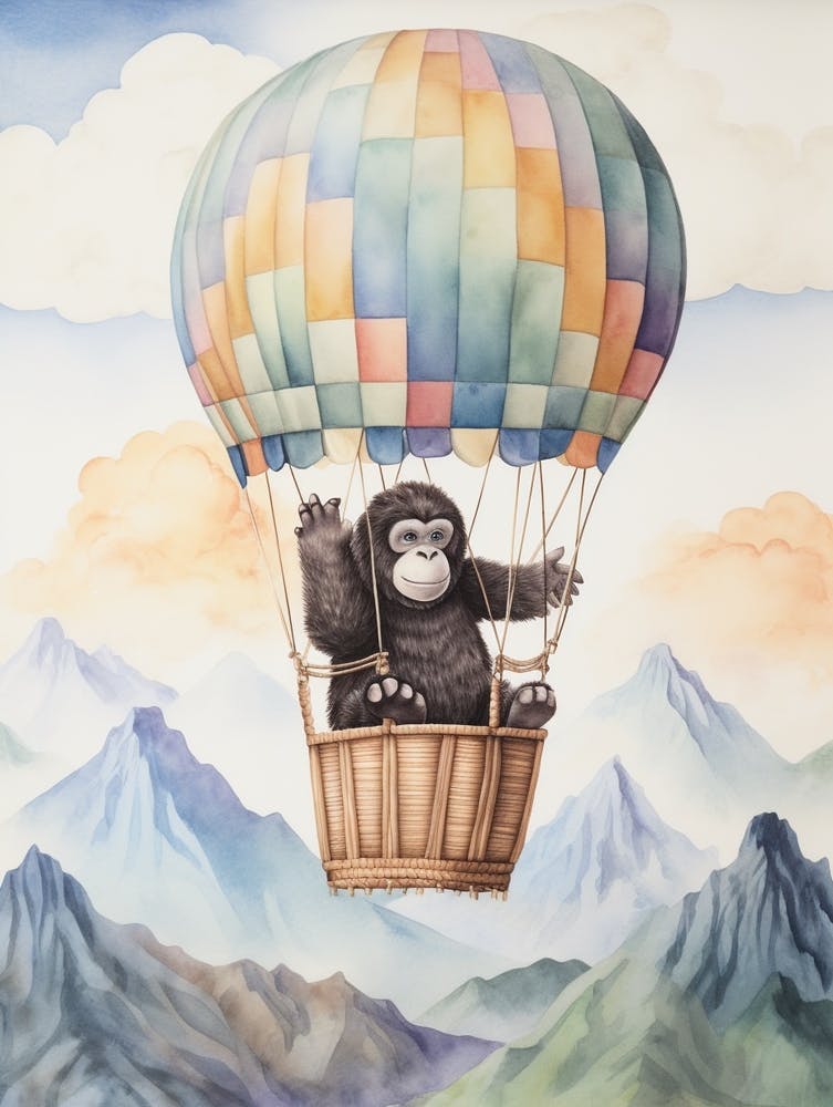 Baby Gorilla 5 In A Hot Air Balloon