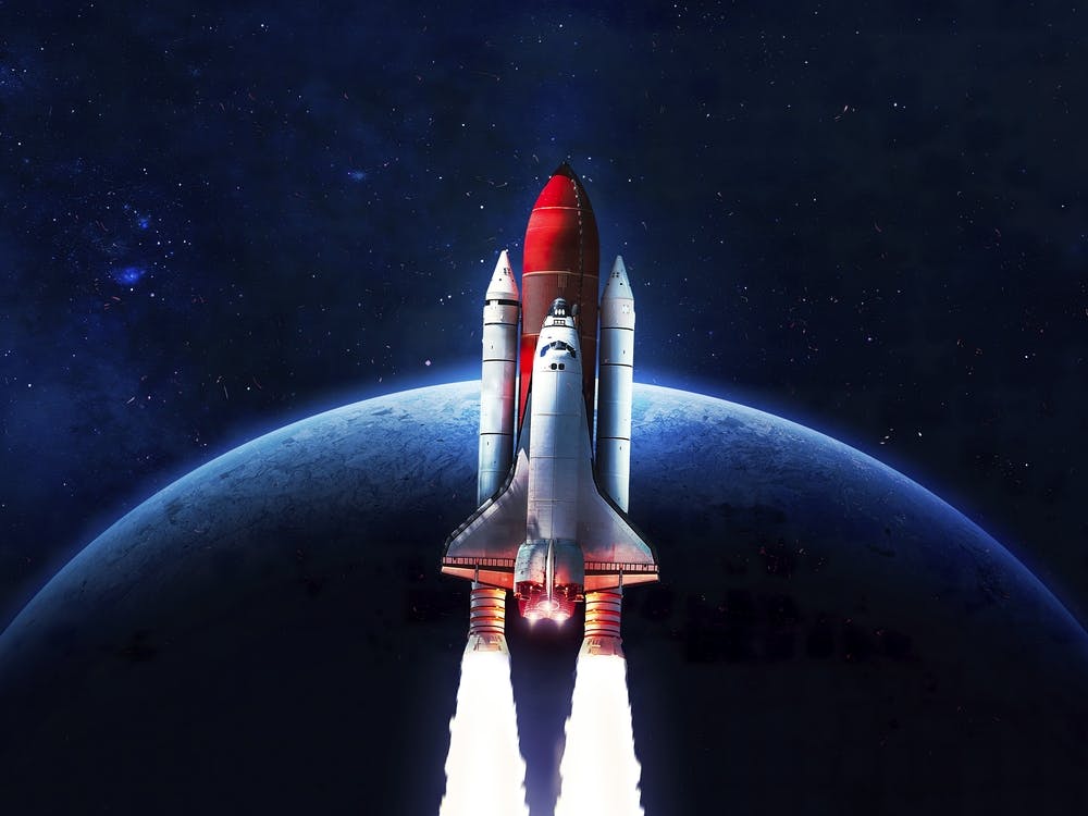 Space shuttle, Earth - liftoff — space poster, space art, photo poster, space collage
