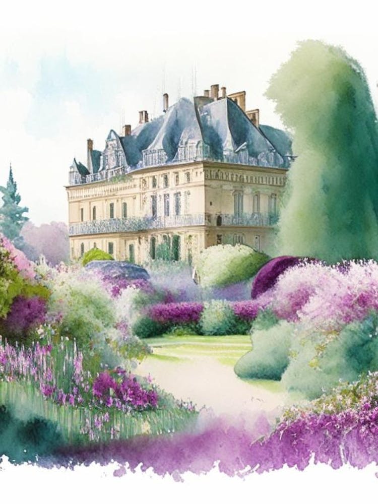 Château De Villandry Gardens, 1, France Pastel Watercolour