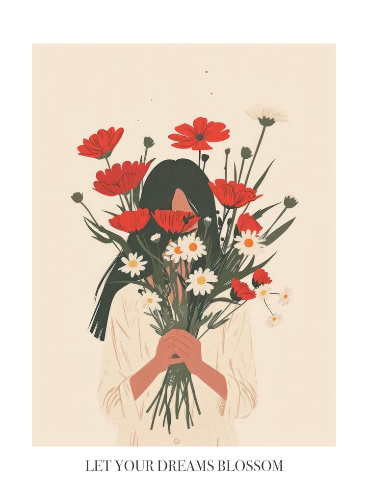 Let Your Dreams Blossom Poster Spring Girl With Red Flowers 3