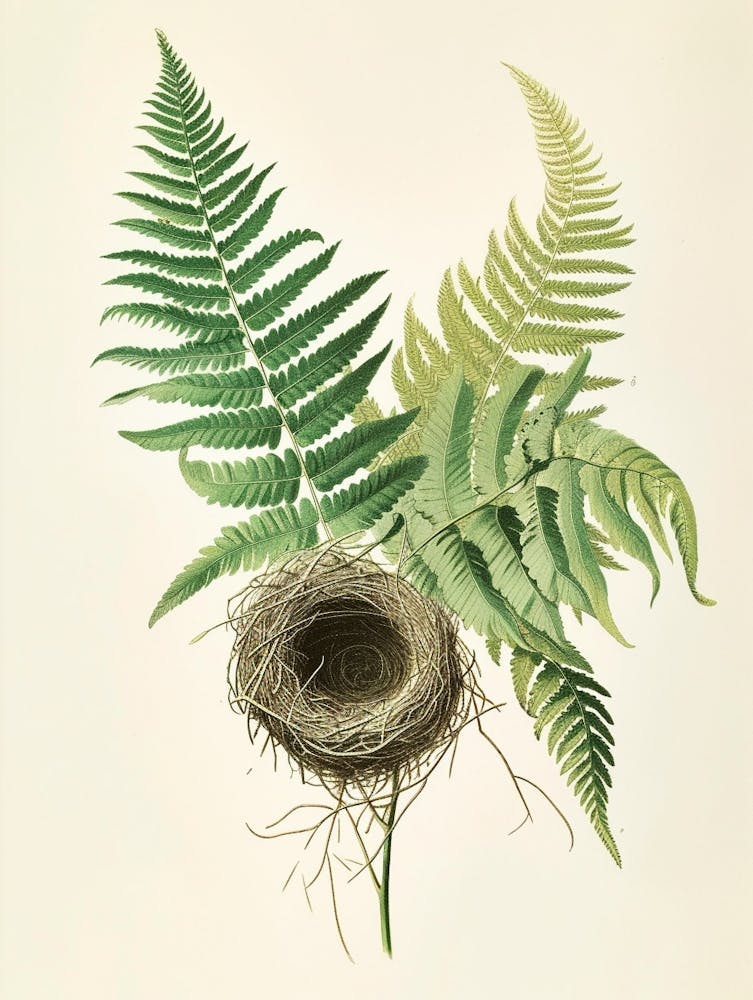 Vintage Illustration Birds Nest Fern 4