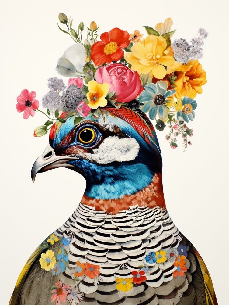 Oiseau avec une couronne de fleurs Perdrix 2
