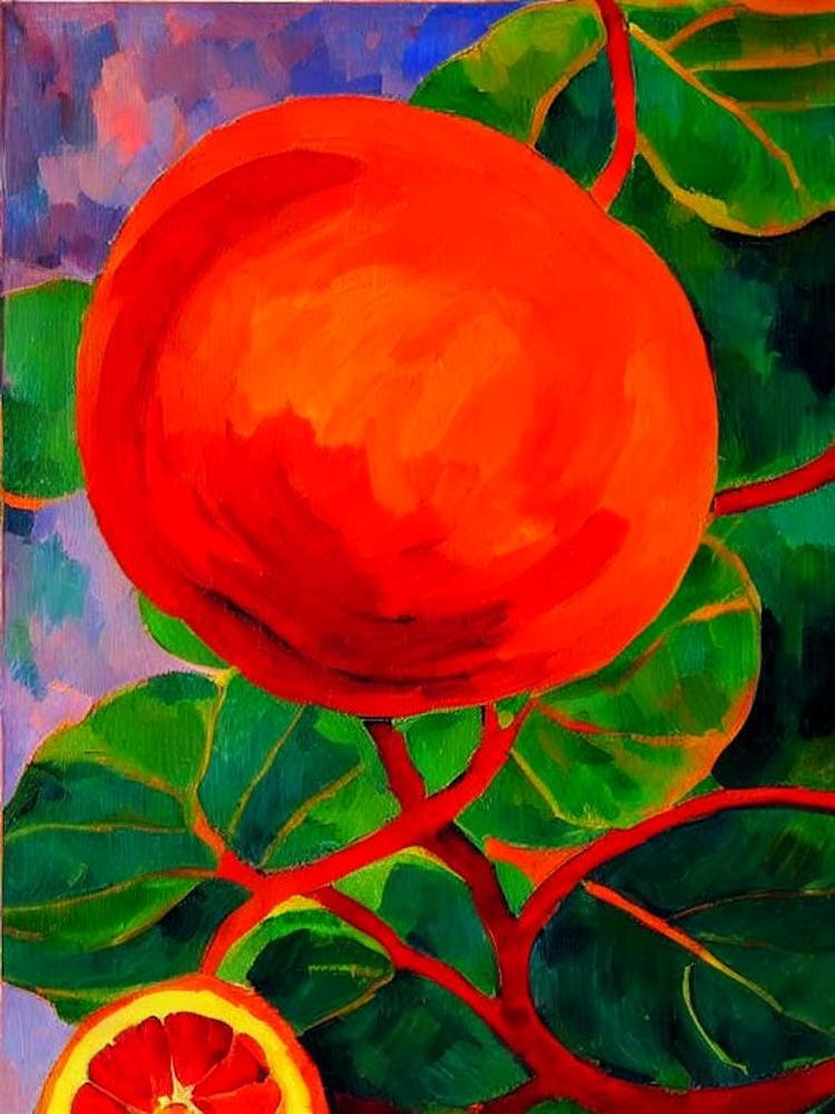 Blood Orange Fruit Vibrant Matisse Inspired Painting Fruit