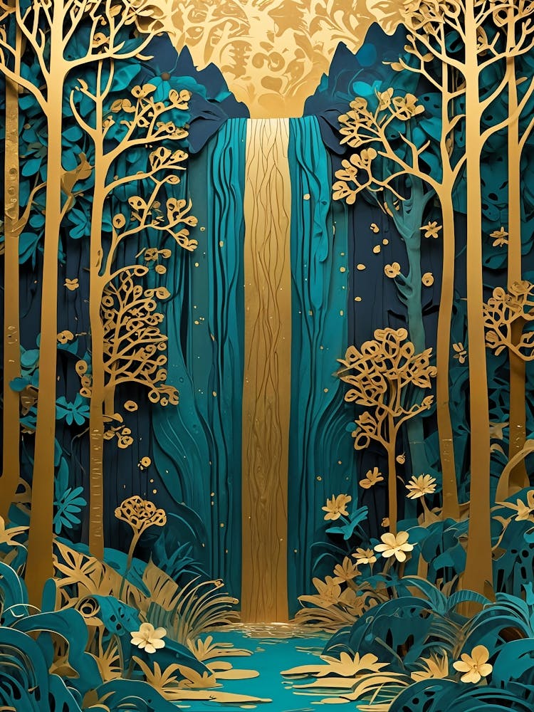 Golden Papercut Waterfall no5