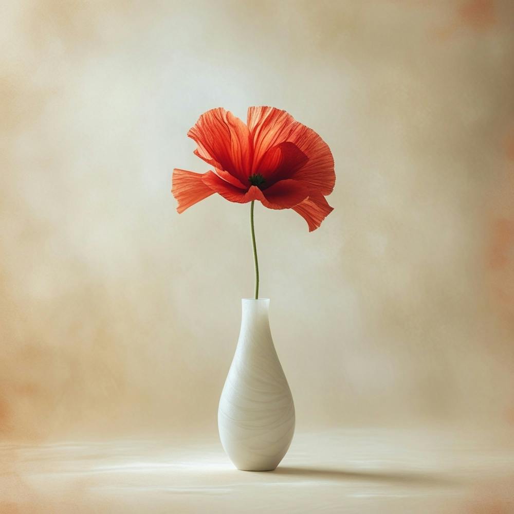 Single Red Poppy In A White Vase 1