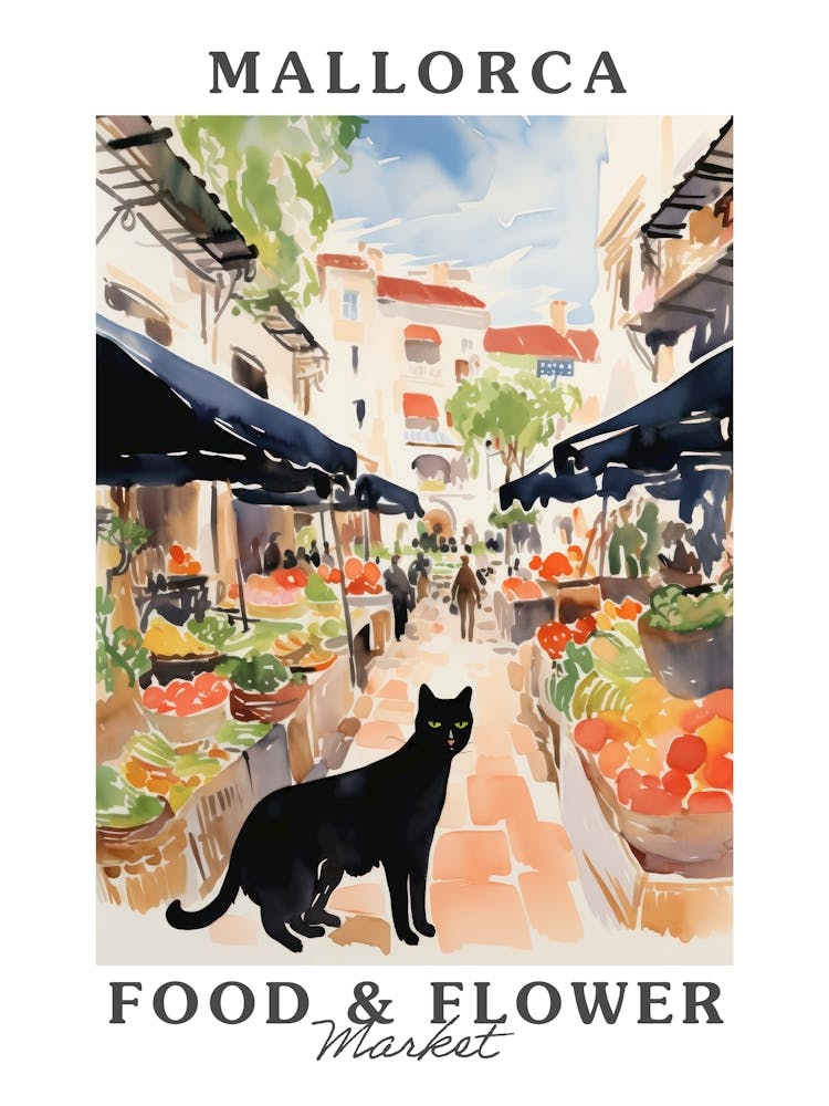 Food Market With Cats In Mallorca 1 Poster