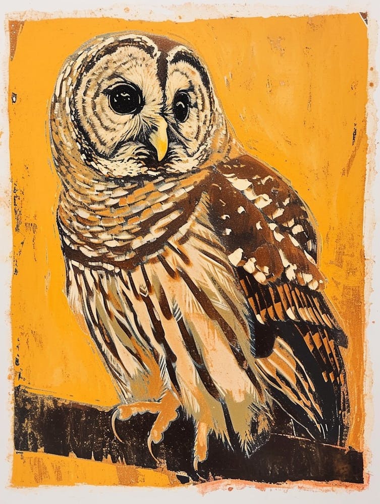 Barred Owl Linocut Blockprint 3