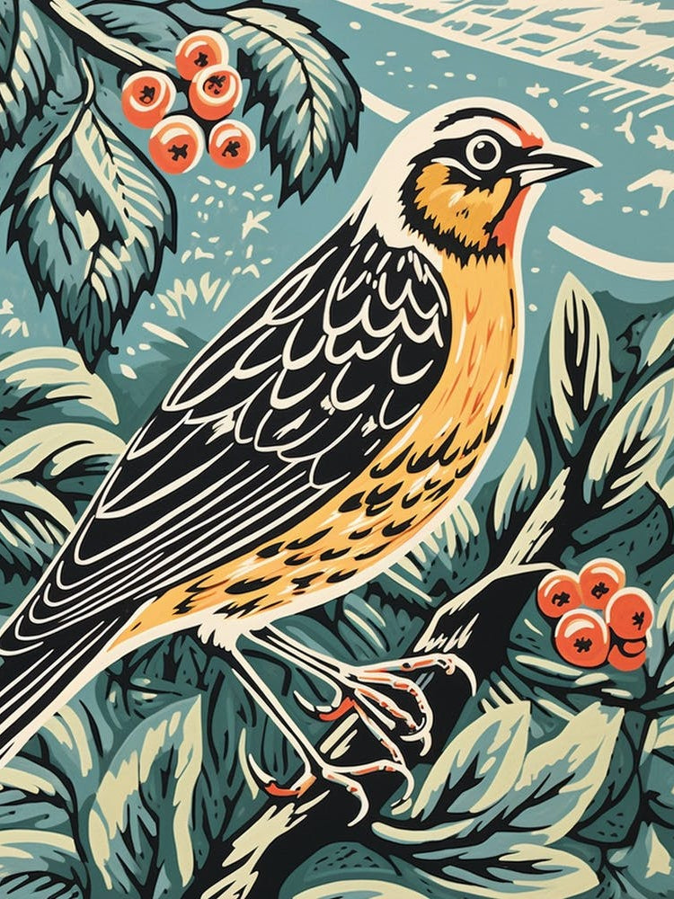 Vintage Bird Linocut Yellowhammer 1