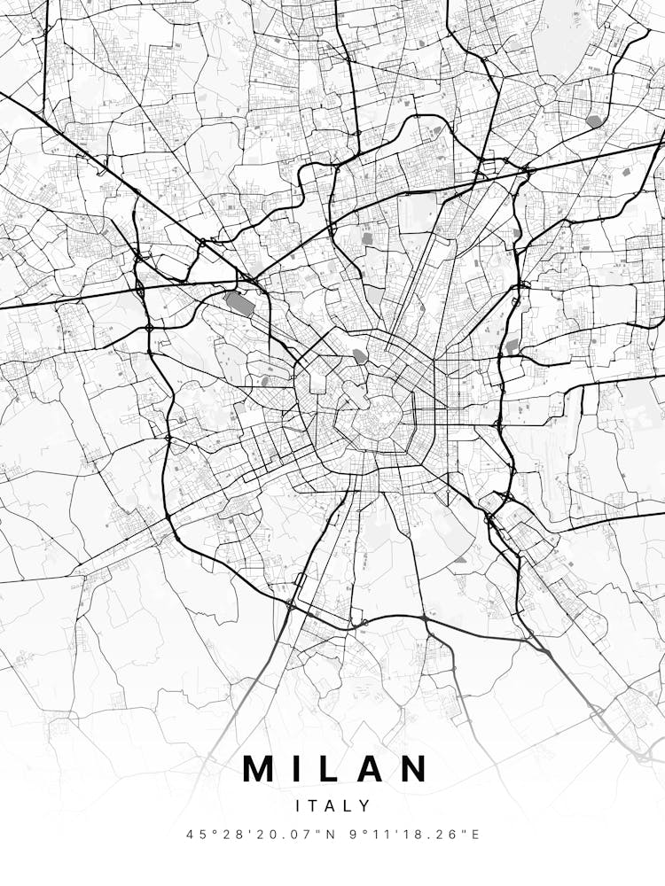 Milan Italy White Map