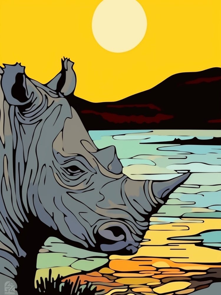 Close Up Portrait Of Rhino Simple Illustration