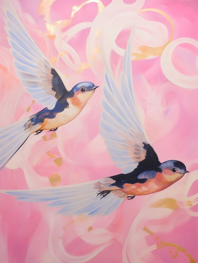 Pink Ethereal Bird Painting Barn Swallow 1