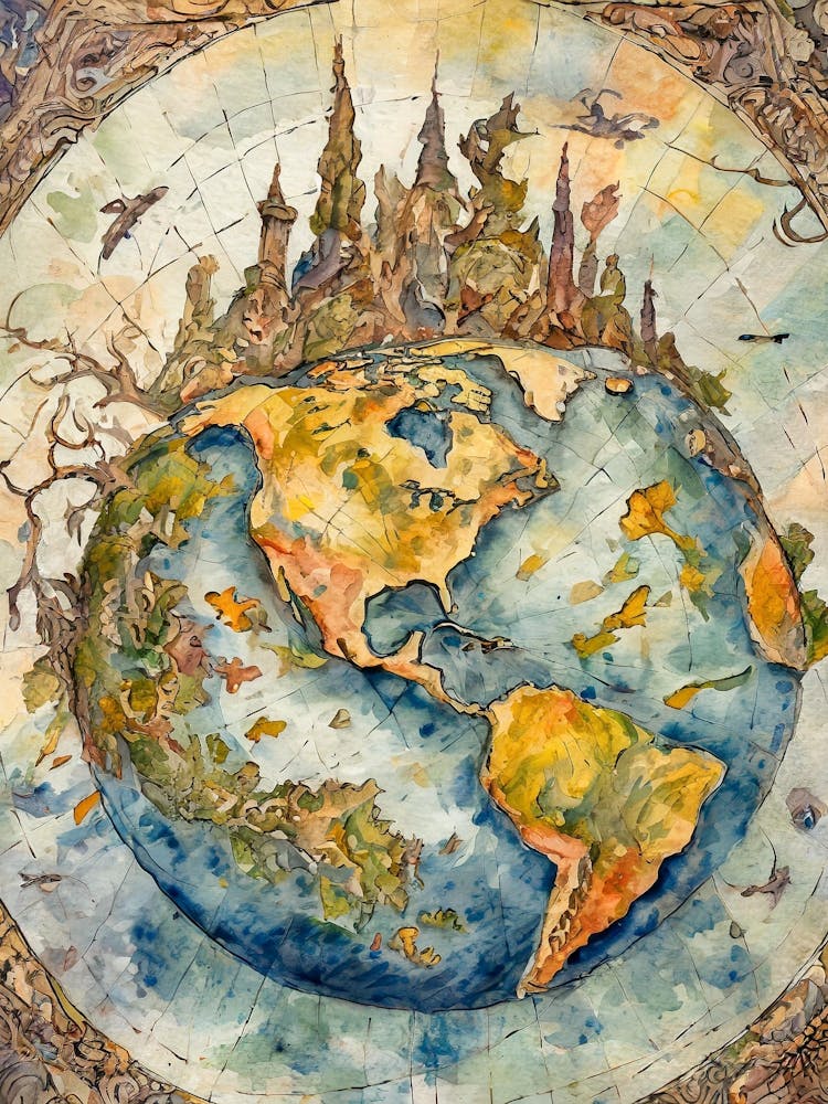 Alte Weltkarte mit einem Hauch von Fantasy-Elementen