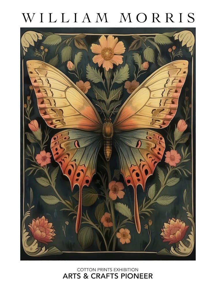 William Morris Impression Papillon Botanique Affiche d'Exposition Art Mural Vintage Art Textile Affiche Vintage