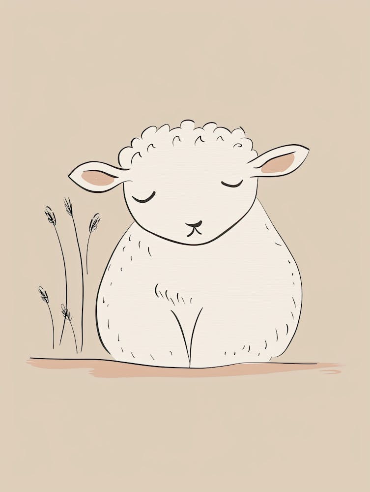 Cute Sheep - Boho, Line Art