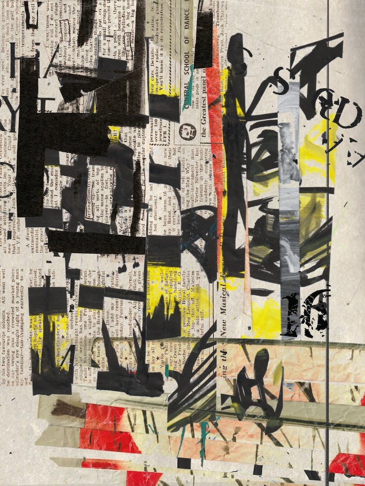 Yellow And Text Collage Textured