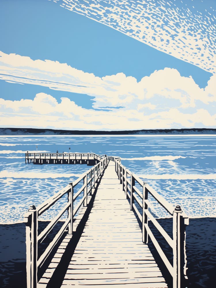 Linocut Of Bournemouth Beach Dorset 1