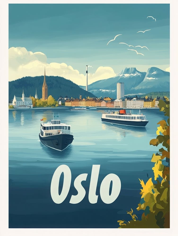 Aihrgdesign Une Affiche de Voyage Moderne Mid-Century pour Oslo 2