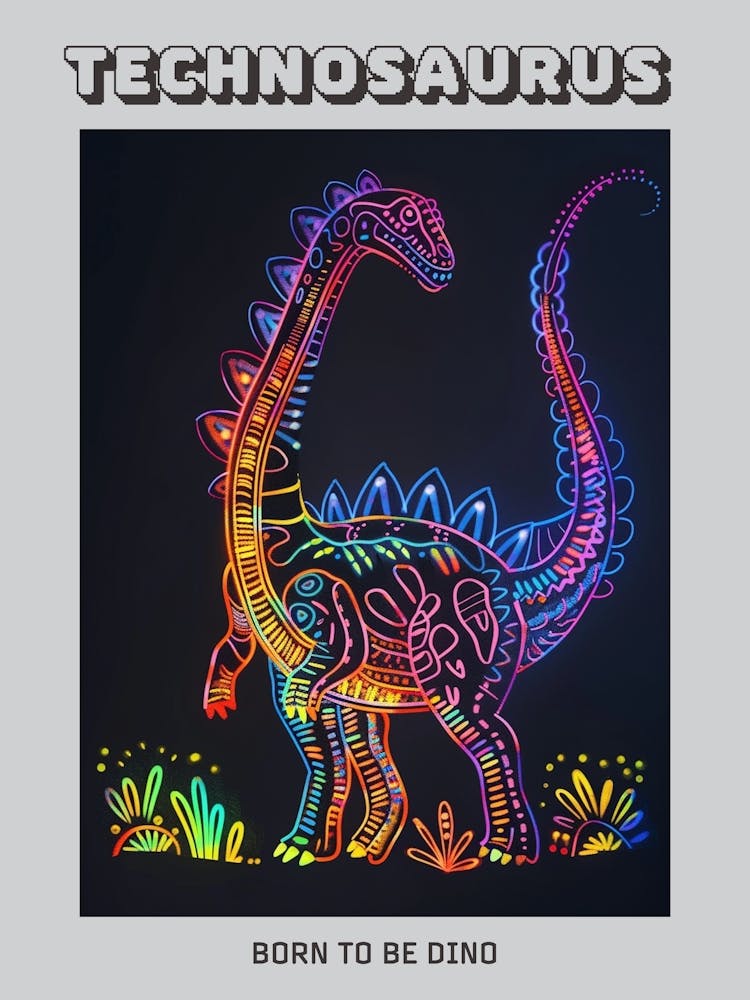 Dinosaur Neon Outlines 3 Poster