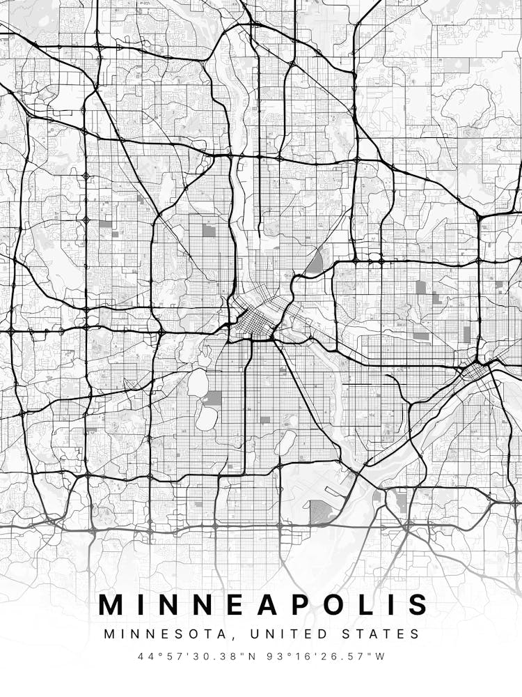 Minneapolis Minnesota USA White Map