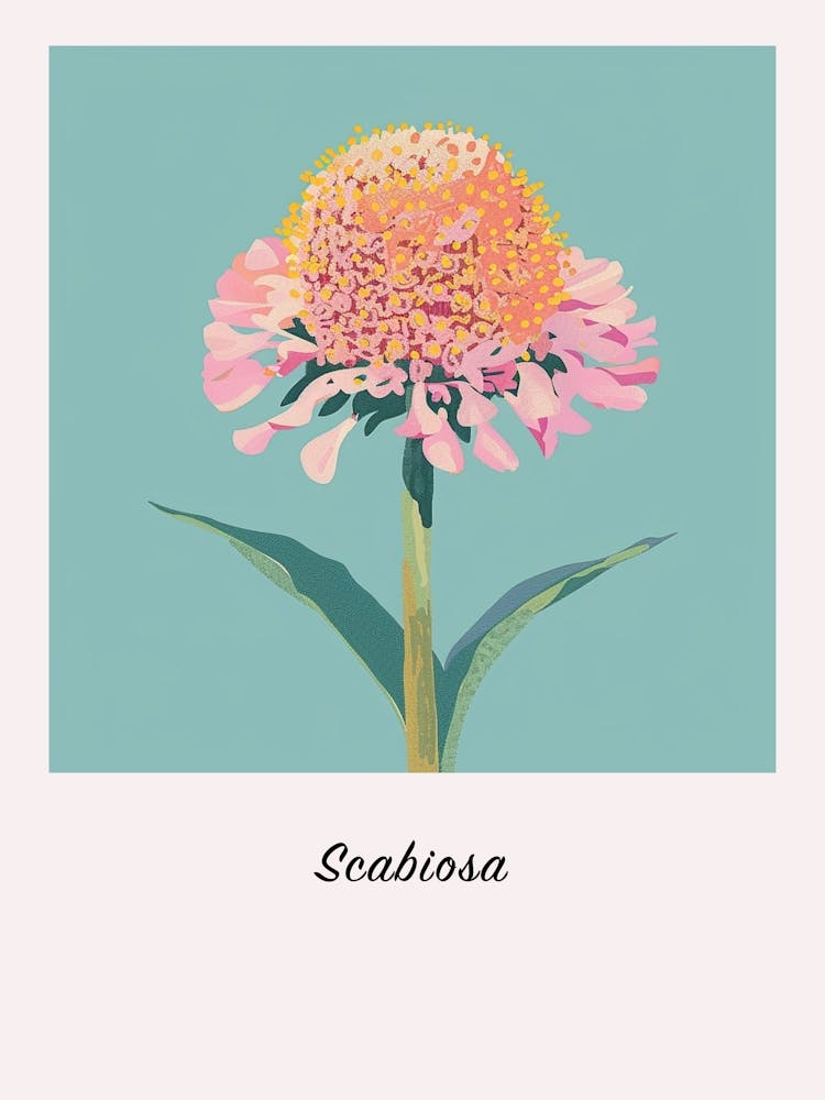 Scabiosa 2 Square Flower Illustration Poster