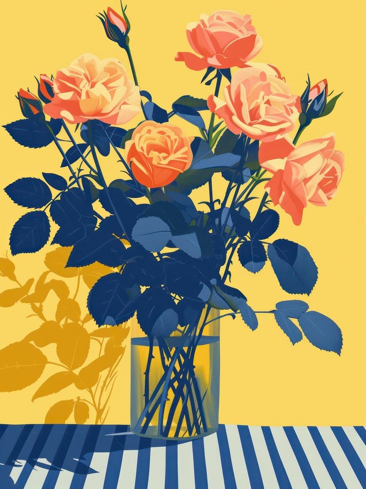 Rose Flowers On A Table   Contemporary Illustration 1