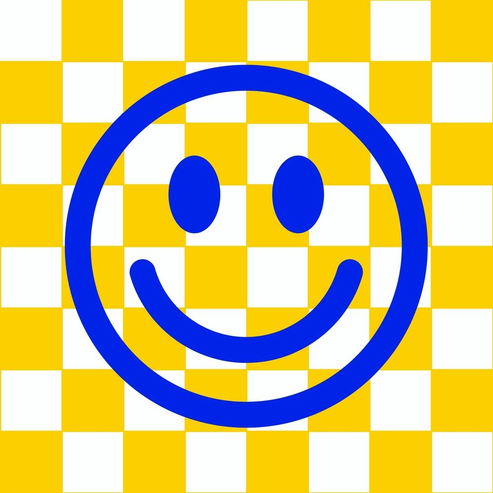 Smiley-Gesicht auf gelbem Schachbrettmuster