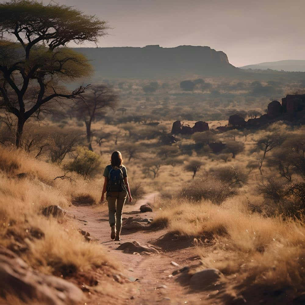 Woman Walking In The Desert