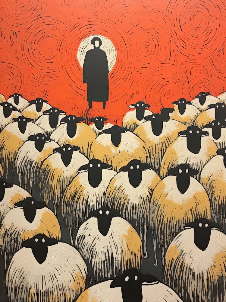 Sheep, Woodblock Animal  Drawing 1